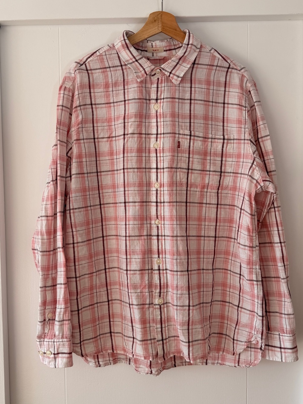 Vintage Unissex Pink Plaid Button-Up Shirt - Lightweight Casual